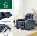ANJ Power Home Theater Seating Set of 2, Blue Faux Leather Electric Recliner Chair with Powered Headrest, Dual Motors Movie Reclining Chairs with LED Lights,USB Port,Cup Holders, Hidden Arm Storage by CozyNest Decor