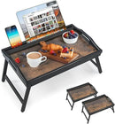 2 Pack Bed Tray Table Breakfast Trays Serving Tray Bamboo Bed Laptap Floding Legs with Handles and Phone Holders by CozyNest Decor