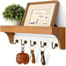 Rebee Vision Key and Mail Holder for Wall with Shelf - Farmhouse House Decor with 5 Rustic Keys Hooks and Decorative Mail Organizer Wall Mount - Decorative Apartment Essentials (Light Brown & White) by CozyNest Decor