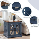 Farmhouse End Table Set of 2 with Charging Station, 24" Large Sofa Side Table with Glass Barn Door, Night Stand with Adjustable Shelf, Wood Nightstand, Square Bed Side Table for Living Room,Bedroom by CozyNest Decor