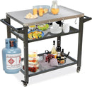 Domi 3-Shelf Outdoor Grill Table, Grill Cart with Wheels, Outdoor Pizza Oven and Food Prep Table, Blackstone with Stainless Steel Tabletop, BBQ Stand for Blackstone Griddle for Outside BBQ by CozyNest Decor