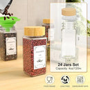 24 Spice Jars with Spice Drawer Organizer, 355 Spice Labels, 4 Pack Expandable From 11'' to 21'' Acrylic Spice Rack for Drawer, Seasoning Containers Storage Organization for Kitchen Cabinet Countertop by CozyNest Decor