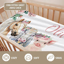 Custom Name Crib Bedding Set - Horse & Cow Pattern, Personalized Floral Nursery Bedding 3-Piece Set– Soft Blanket, Fitted Sheet, Changing Pad Cover – for Newborns Girls Nursery Gifts by TinyTreasures Baby Boutique