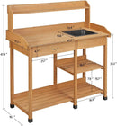 Yaheetech Potting Bench Outdoor Garden Work Bench Station Planting Solid Wood Construction for Horticulture w/Sink Drawer Rack Shelves Natural Wood by GreenHaven Gardens