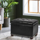 Joveco Leather Storage Ottoman, 24" Rectangle Tufted Foot Rest Stool, for Living Room Bedroom, Midnight Black by CozyNest Decor