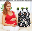Diaper Bag Backpack Tote for Women Large Capacity with Insulated Pockets Multifunctional Diaper Bags For Baby Girl Boy Waterproof Baby Bags, Maternity Bag Black Pink Floral by TinyTreasures Baby Boutique