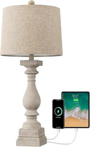 BOBOMOMO Retro 27" USB Charging Ports A/C Wash-White Farmhouse Lamps for Bedrooms Side Table Lamps Bedside Lamp for Nightstand Living Room 1 Pack by CozyNest Decor
