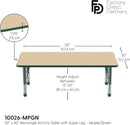 Factory Direct Partners FDP Rectangle Activity School and Classroom Kids Table (30 x 60 inch), Toddler Legs, Adjustable Height 15-24 inches - Maple Top and Green Edge by CozyNest Decor