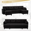 110 Inches Chenille Sectional Sofa w/Pull Out Sofa Bed & Adjustable Back, Tufted U Shaped Couch w/Two Storage Chaises, Sleeper Sectional Sofa w/USB Port & Cup Holders for Living Room, Black by CozyNest Decor