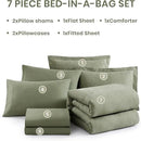 Monbix Queen Comforter Set - 7 Pieces Cationic Dyeing Sage Green Bed in a Bag Queen Bedding Sets with Comforter, Sheets, Pillowcases & Shams, Reversible Bedding Comforters Sets
