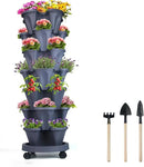 Vertical Planter 7 Tier Stackable Planters Garden Planters Strawberry Herb Flower and Vegetable Planter Indoor Outdoor Gardening Pots with Removable Wheels and Tools by GreenHaven Gardens