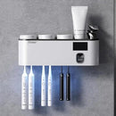 Toothbrush Cleaning Holder, Self Adhesive Toothbrush Holder with 3 Cups, Automatic Toothpaste Squeezer Dispenser Bathroom Accessories Set (White) by CozyNest Decor