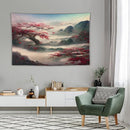 Japanese Tapestry, Red Plum Cherry Blossom Mountain Tapestry, Asian Japanese Wall Tapestry, Nature Landscape Tapestries for Bedroom Living Room Decor 90"x60" by CozyNest Decor