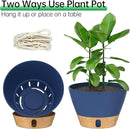 ZMTECH 2 Pack 10 Inch Blue Hanging Planters with Macrame Plant Hanger for Indoor and Outdoor Plants, Self Watering, Drainage Hole, Visible Level Tray by GreenHaven Gardens