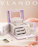 Vlando Jewelry Box Organizer for Girls Women, Large Baroque Jewelry Holder Organizer with Mirror, 3 Drawers for Bracelets, Earrings, Rings, Necklaces, Mothers Day Gifts for Loved One, Purple by TinyTreasures Baby Boutique