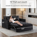 3 in 1 Convertible Sleeper Sofa Bed,Futon Loveseat Couch with Pull-Out Bed & Adjustable Backrest,Velvet Fabric Sofa with Side Pocket for Small Apartment, Living Room, Office (Black) by CozyNest Decor