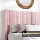 HOMBCK Queen Bed Frame Pink Upholstered Bed with Vertical Channel Tufted Headboard & 22" Footboard, Noise Free/Wooden Slats/Noise Free/No Box Spring Needed/Easy Assembly by CozyNest Decor