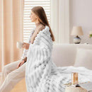 NEWCOSPLAY Super Soft Twin Blanket White Premium Silky Flannel Fleece 3D Ribbed Jacquard Lightweight Bed Blanket All Season Use (White Ribbed, Twin(60"x80")) by CozyNest Decor