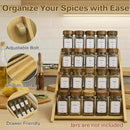 Bamboo Spice Rack Organizer - 3 Tier Foldable Wooden Spice Rack for Countertop, Cabinet & Drawer- Organic Bamboo-Extra Sturdy Wooden Spice Shelf, No Spice Jars Included by CozyNest Decor