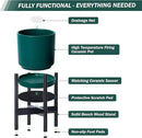 D'vine Dev Ceramic Planter with Ebony Stand - 10 Inch Modern Round Flower Pot with Wood Planter Holder, Teal, 55-B-L-4 by GreenHaven Gardens