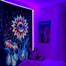 ADDWel Blacklight Sunflower Tapestry, Hippie Eye Tapestry Glow In The Dark, UV Reactive Black Light Upright Posters Wall Hanging for Bedroom Dorm Living Room Backdrop Decor by CozyNest Decor