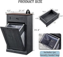 Tilt Out Laundry Hamper Cabinet, 10 Gallon Farmhouse Trash Can Cabinet with Drawer, Hidden Wood Garbage Can Bin Cabinet with Laundry Storage Basket for Bathroom, Kitchen, Dark Grey by CozyNest Decor