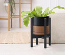 D'vine Dev Ceramic Planter with Ebony Stand - 8 Inch Modern Round Flower Pot with Wood Planter Holder, Black/Speckled Tan, 55-B-M-7 by CozyNest Decor