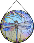 Dragonfly Stained Glass Suncatcher Artistic Window Hanging,7.8” Hand-Painted Glass Panel Wall Home Decor,Gift for Women Garden Decor Suncatcher (Dragonfly), BL009 by GreenHaven Gardens