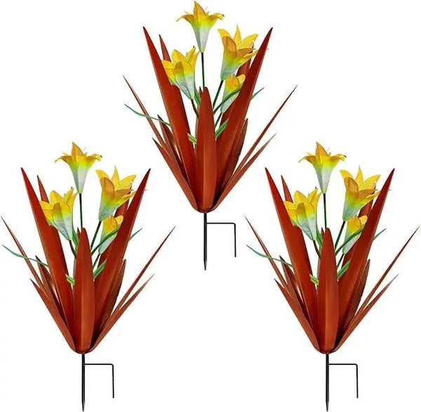 Homight Metal Agave Plant Outdoor Decoration Outdoor Garden Decoration Lily Mexican Yard Art Plant Garden Agave Lily Decorative Garden Gift… (3 Big Yellow Lilies)