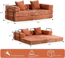 Convertible Sleeper Sofa Bed, Compression Folding Sofa with Pillow, No Assembly Required, Shape Frame, Floor Sofas Lounge Couch for Living Room, Bedroom, Small Spaces (Chenille, 77''W, Orange) by CozyNest Decor