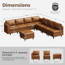 118.5" Faux Leather Modular Sectional Convertible Sofa, L Shaped Couch Set for Living Room, Large 8-Seater Comfy Cloud Couches with Movable Storage Ottoman DIY Combination - Brown by CozyNest Decor