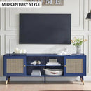 Mid Century Modern Entertainment Center, Blue TV Stand for TVs up to 75", Boho Tv Furnitures with Storage Cabinet and Shelves, Tv Console Media Center with Gold Metal Mesh Doors for Living Room by CozyNest Decor