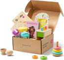 Tiny Land Montessori Toy Set for Babies 1 Year Old Thinker Play Kit- 5-in-1 Wooden Learning Toys with Peg Drop Box, Rocking Stacker, Egg Cup, Canister Set, and Crinkle Bag by TinyTreasures Baby Boutique