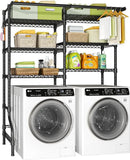 Ulif U13 Medium Over Washer and Dryer Storage Shelves, 6 Tiers Laundry Room Standing Shelf with 2 Hanger Rods, Space Saver Clothes Drying Rack, 57.8" W x 22" D x 77.4" H, Black by CozyNest Decor