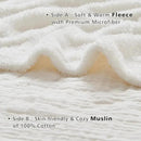 EMME White Throw Blanket Muslin and Fleece Blanket for Women Reversible - 50"*60" Soft & Cozy Warm Lightweight Small Blankets for Couch Bed Picnic Travel Bed by CozyNest Decor