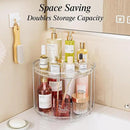 LAMU 10.6in Rotating Makeup Organizer for Vanity, 2 Tier Lazy Susan Turntable Stackable Spinning Skincare Organizer Cosmetic Perfume Tray for Bathroom Counter, Large Capacity, Clear