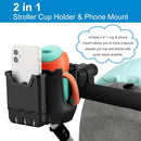 Accmor Stroller Cup Holder with Phone Holder, Universal Cup Holder, Bike Cup Holder, 360° Rotatable Large Caliber Drinks Holder for Stroller, Bike, Wheelchair, Walker by TinyTreasures Baby Boutique