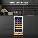 Tylza 15 Inch Wine Cooler Under Counter, 33 Bottle Built-in Wine Fridge with Stainless Steel Tempered Glass Door, Temp Memory Function, Freestanding Fast Cooling Wine refrigerator, Quiet Operation by CozyNest Decor
