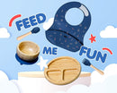 Bamboo Baby Feeding Set for Infants & Toddlers - Baby Essentials, Non-Toxic, Sustainable, Bamboo Suction Plate & Bowl, Bib, Sippy Cup w/Lid & Straw, Perfect Baby Shower Gifts (Midnight Blue) by TinyTreasures Baby Boutique