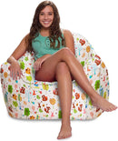 Posh Creations Structured Comfy Bean Bag Chair for Gaming, Reading, and Watching TV, Malibu Lounge, Canvas - Forest Critters on White by TinyTreasures Baby Boutique