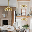 Gold Chandelier Light Fixture Kitchen and Dining, 16-Lights Modern Chandeliers for Dining Room, 18" Farmhouse Kitchen Pendant Lights Over Table, Crystal Wagon Wheel Chandelier(Bulbs Included) by CozyNest Decor