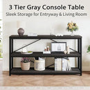 LVB Industrial Console Table, Metal and Wood Sofa Table, Rustic Entryway Table with Storage, Modern 3 Tier Shelf Long Foyer Tables Behind Couch for Home Living Room Hallway, Dark Gray Oak, 55 Inch by CozyNest Decor