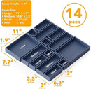 SpaceAid 14-Piece Bamboo Drawer Organizer Storage Boxes Set, Wood Tray Junk Drawer Organizers Multi-Use Divider Bins for Kitchen, Bathroom, Office Desk and Makeup Organization (14 Pack, Navy Blue) by CozyNest Decor