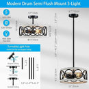 XINGQI White Chandelier 3-Light Modern Ceiling Light Rustic Wood Grain Adjustable Height Pendant Lighting Fixture 13" Round Metal Lamp for Dining Room Kitchen Bedroom Foyer Hallway