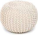 REDEARTH Round Pouf Ottoman - Cable Knitted Boho Poof - Home Décor Cord Pouffe Handmade Circular Footrest for Living Room - Bedroom - Kids Bedroom - 100% Cotton Pouf (19.5"x19.5"x14") - Natural by CozyNest Decor