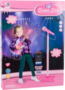 TAKIHON Guitar and Microphone Set for Kids,Guitar Toys with Music&Colorful Light,Adjustable Height Microphone with Stand,Karaoke Toys Gift for Boy,Girls,Toddlers(Red)-Upgraded by TinyTreasures Baby Boutique