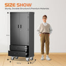Aobabo Garage Metal Storage Cabinet with Wheels, Lockable Steel Storage Cabinet with 2 Large Drawer and 3 Adjustable Shelves, for Home, Office, Classroom, Black, Assembly Required by GreenHaven Gardens