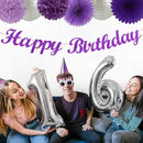 Purple Silver Birthday Party-Decorations Paper-Flowers - 14pcs Happy Banner Lavender Lanterns Tissue Pom Poms,Lilac Streamers Garland Fans,Women Girls Adult Kids Office Hanging Supplies Decor Hugfond by CozyNest Decor