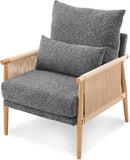 VINGLI Boho Braid Accent Armchair,Mid-Century Modern Chiar with Solid Wooden Armrest,Comfy Louge Cushion Chair with Waist Pillow for Bedroom,Living Room,Reading Room, Gray by CozyNest Decor