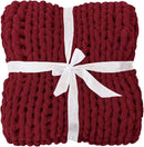 Bigacogo Chunky Knit Throw Blanket for Couch, 51x63 inches, 100% Hand Knitted with Thick Jumbo Chenille Yarn, Cozy Soft Large Rope Knot Cable Crochet Blankets for Sofa Bed Living Room, Red by CozyNest Decor